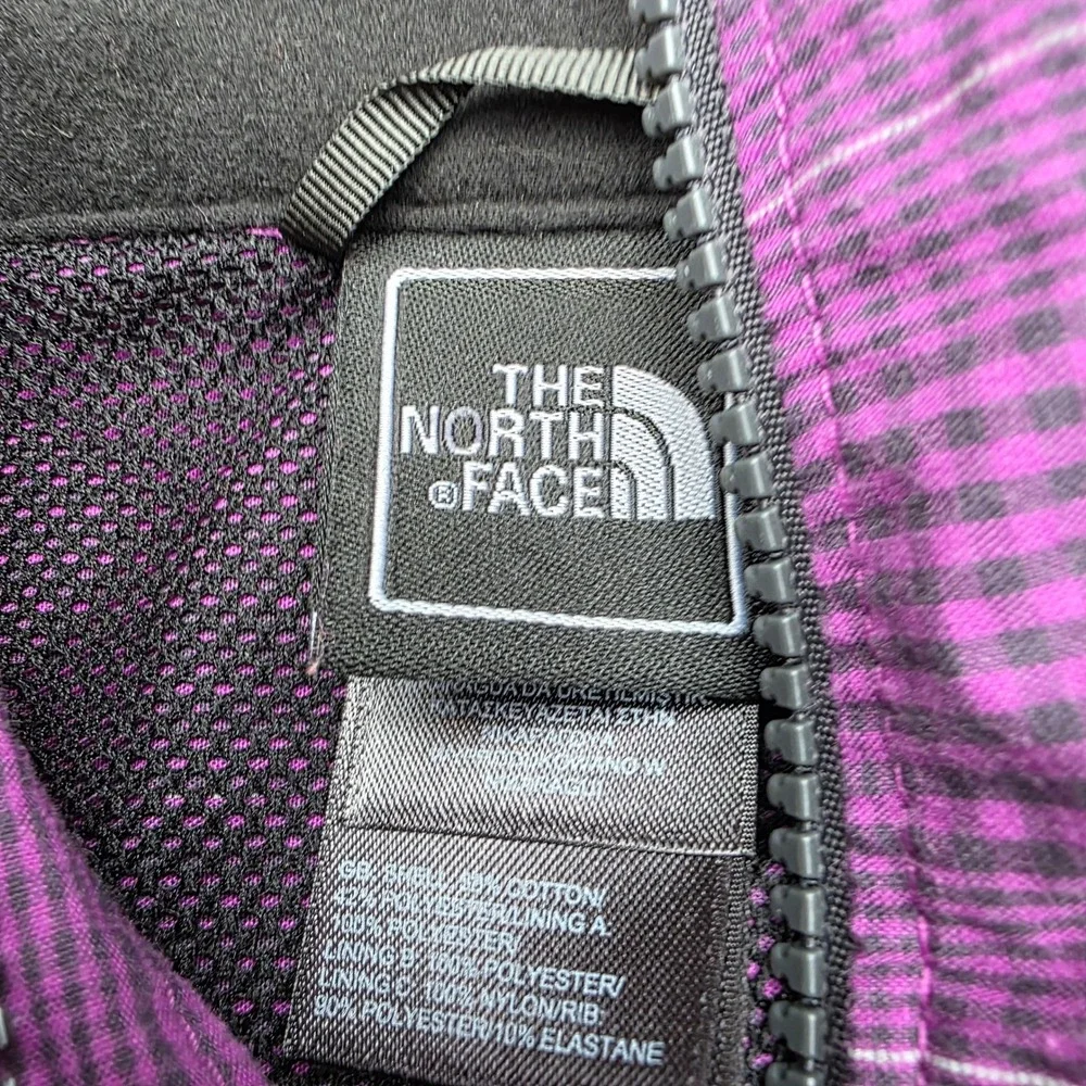 The North Face Mens Large L Purple Plaid Hooded Windbreaker Full Zip Jacket